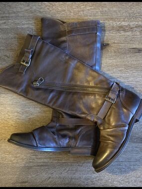 ​Steve Madden P-Lukas Distressed Leather Tall Moto Boots